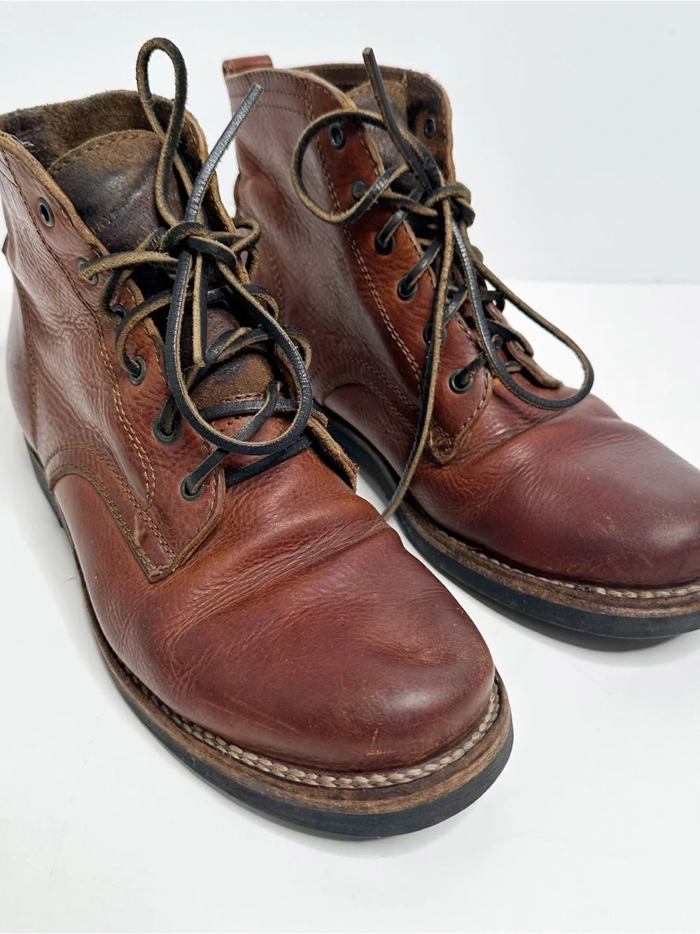 Frye Men’s Cognac Leather Lace Up Boots Size 10